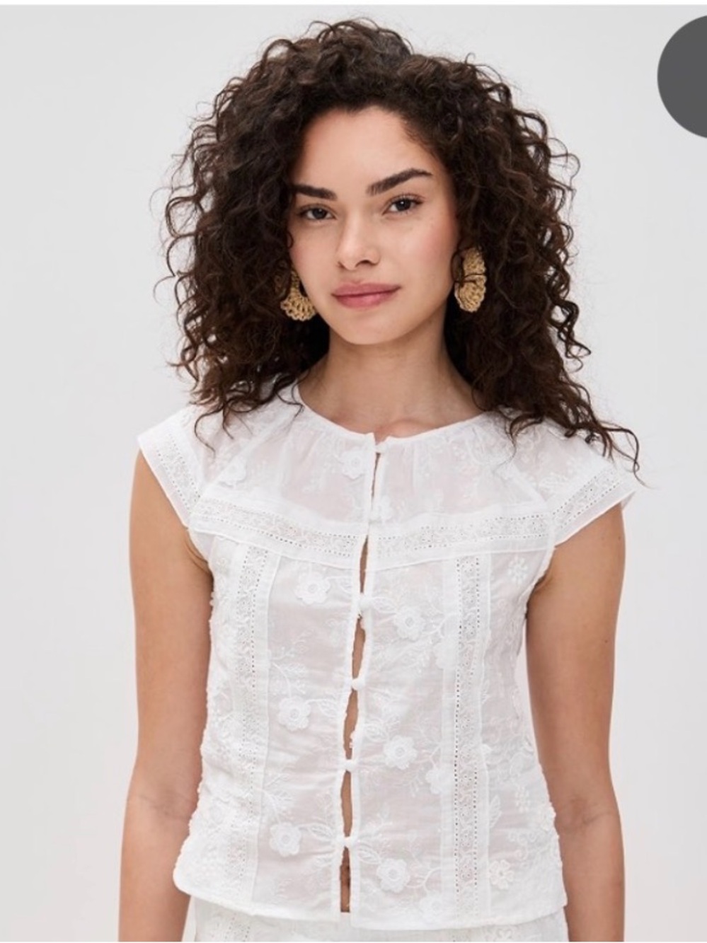 NWOT Amanda Uprichard White Lace Tie-Front Cap Sleeve Blouse